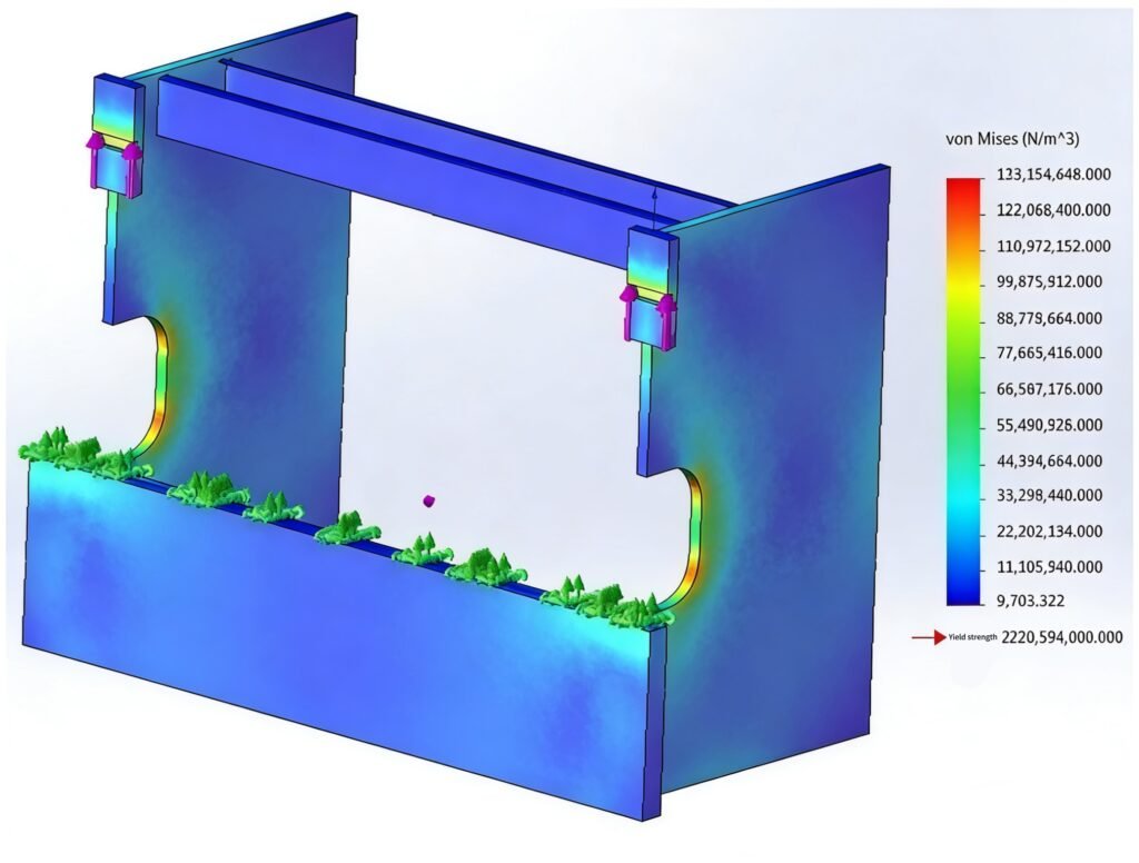 Liangji press brake frame FEA and stress analysis using SolidWorks CAE